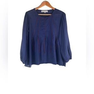 JP and Mattie Cotton Long Sleeve Blouse in Navy Blue Size M